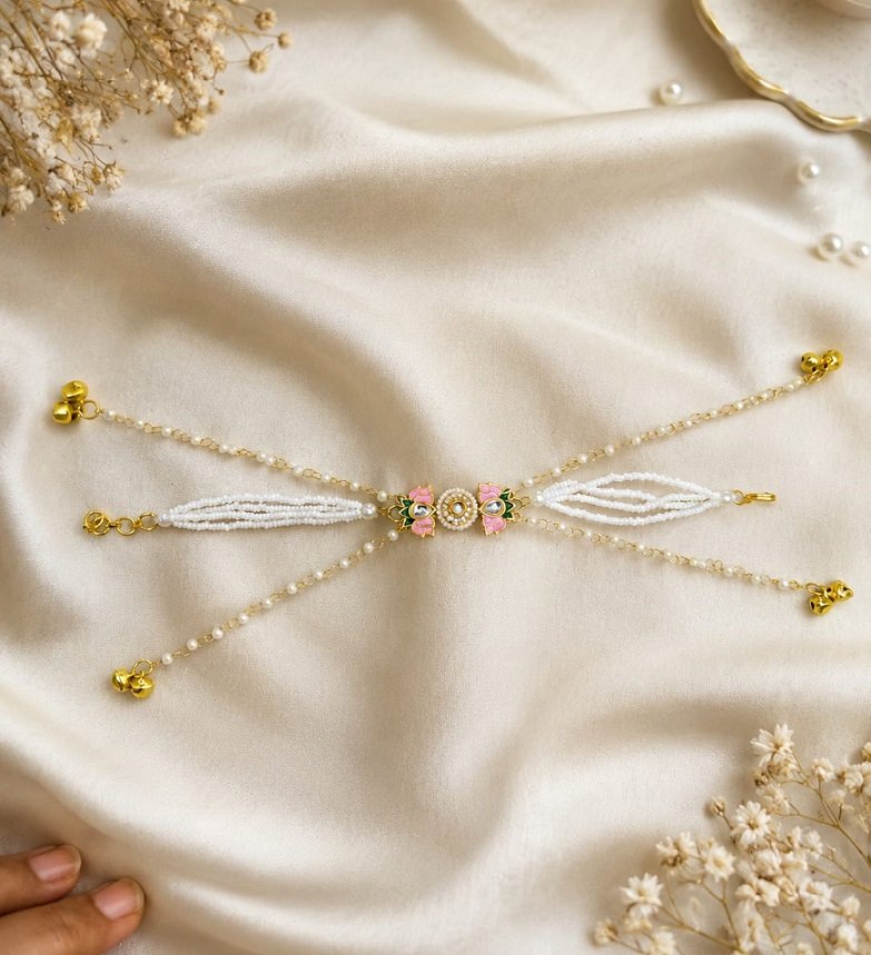 Elegant Pearl Floral Lumba Rakhi with Ghungroo