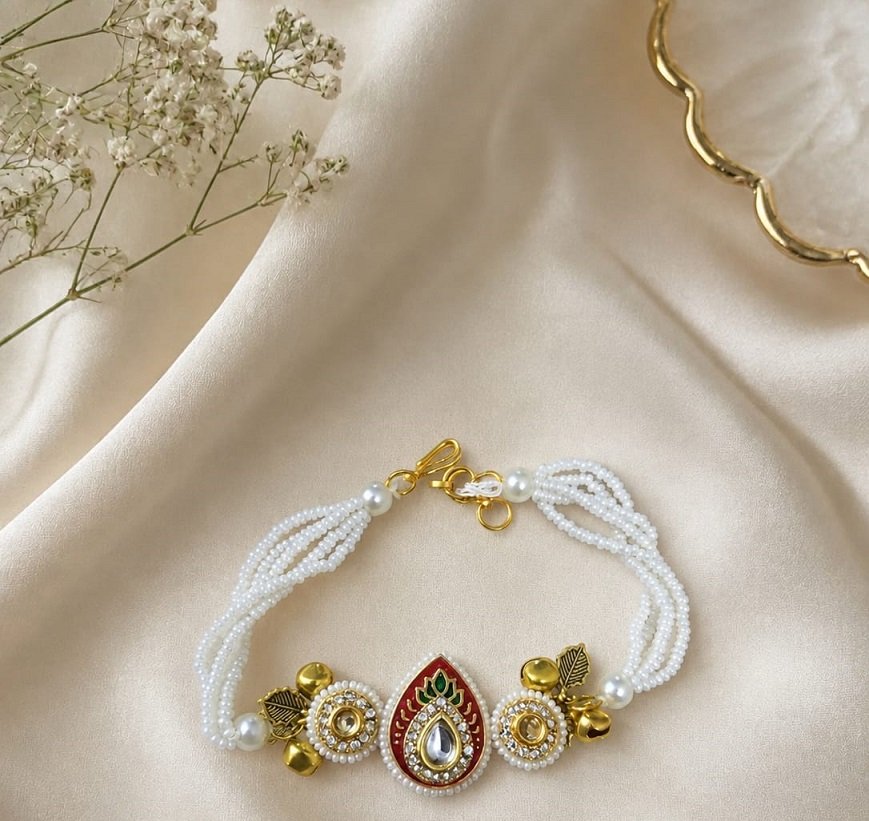 Pearl Meenakari Rakhi Bracelet