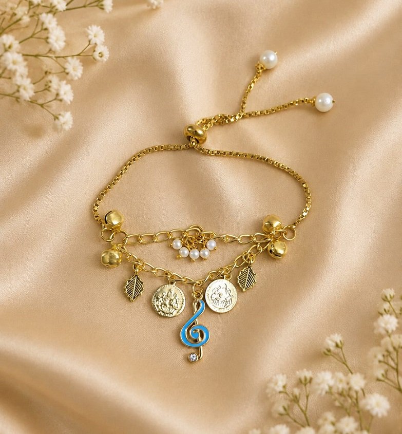 Elegant Pearl amp Musical Charm Bracelet Rakhi