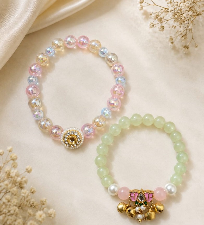 Beaded Pearl Harm Bracelete Set of 2