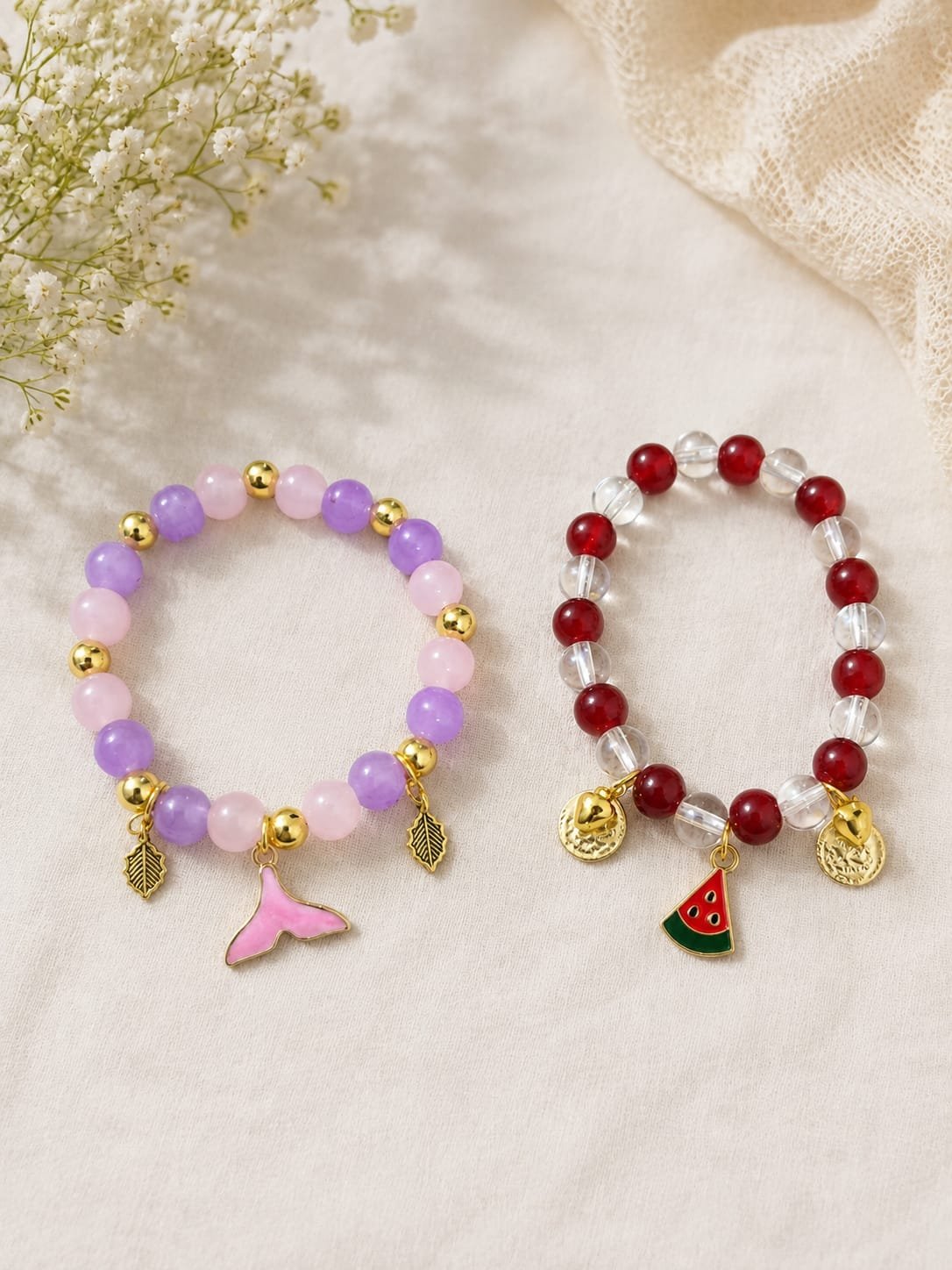 Beaded Charm Bracelets Set of 2