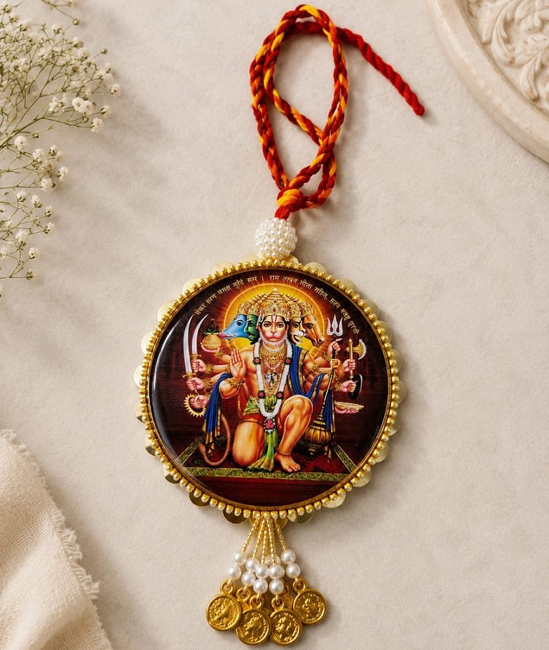 Panchmukhi Hanuman Ji Divine Rakhi with Pearl amp Golden Charms