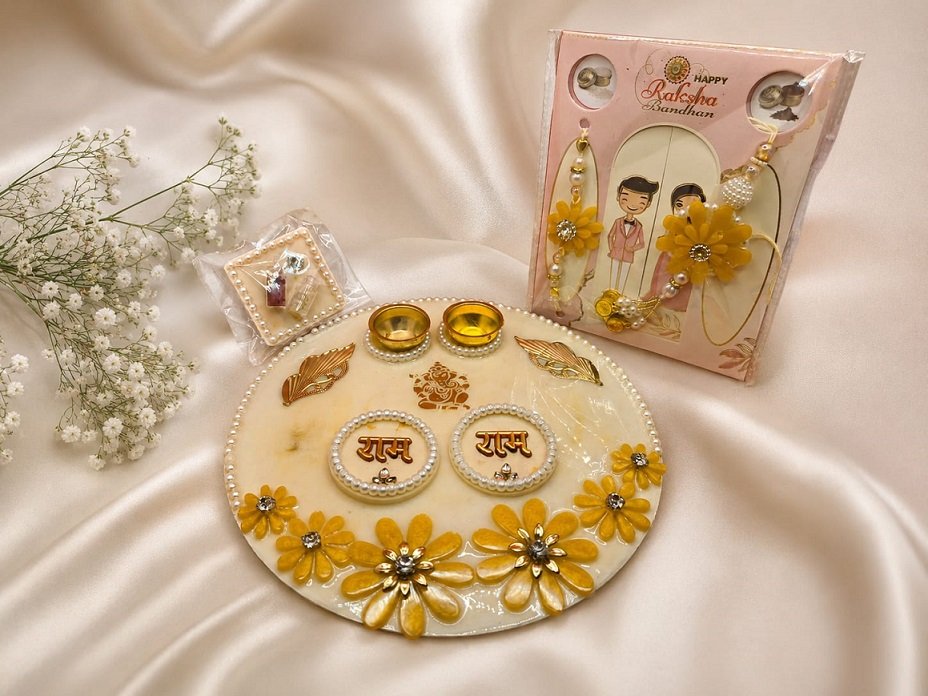 Handmade Rakhi Pooja Thali Hamper – Pearl